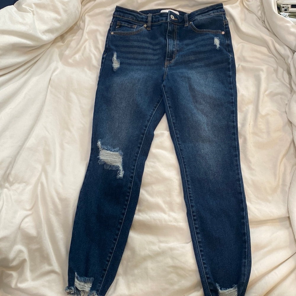 KanCan High-Waisted Ripped Ankle Jeans